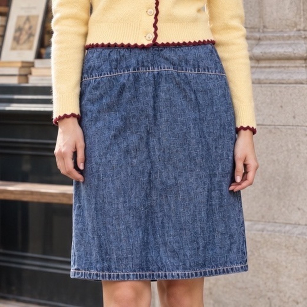 Lafayette 148 New York Blue Denim Midi Skirt Cotton Mermaid Hem Womens 4